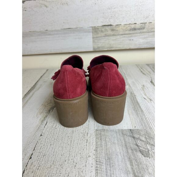 Aerosoles Women’s 6.5 Red Suede Tassel Slip-On Gibes Block Heel Loafers shoe New - Picture 5 of 8